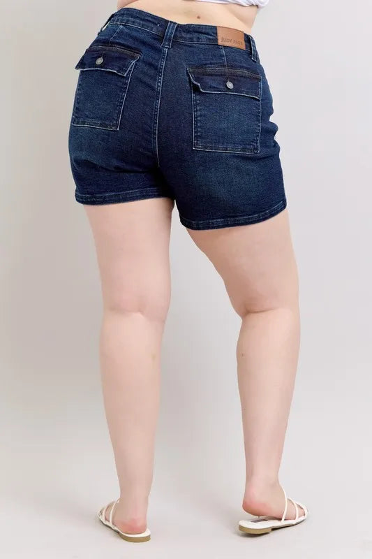 Full Size High Waist Back Flap Pocket Denim Shorts Plus Size